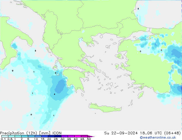 Precipitation (12h) ICON Su 22.09.2024 06 UTC