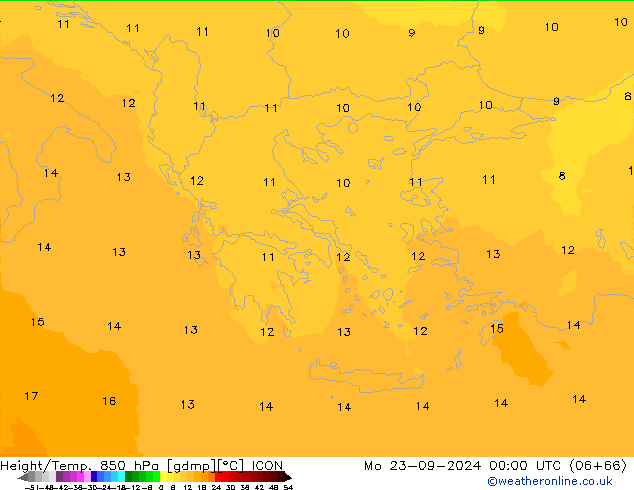 Height/Temp. 850 hPa ICON  23.09.2024 00 UTC