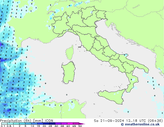 Precipitação (6h) ICON Sáb 21.09.2024 18 UTC