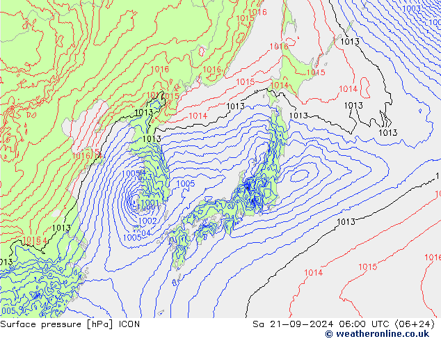 Surface pressure ICON Sa 21.09.2024 06 UTC