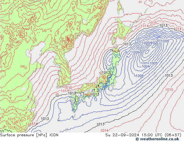 Surface pressure ICON Su 22.09.2024 15 UTC