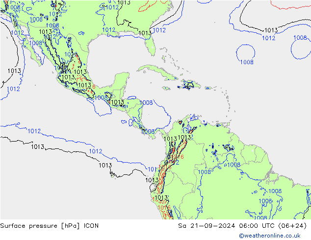 pressão do solo ICON Sáb 21.09.2024 06 UTC