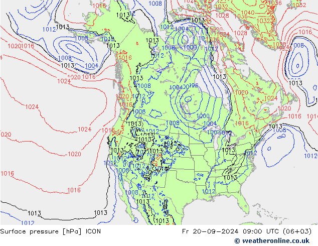 Atmosférický tlak ICON Pá 20.09.2024 09 UTC