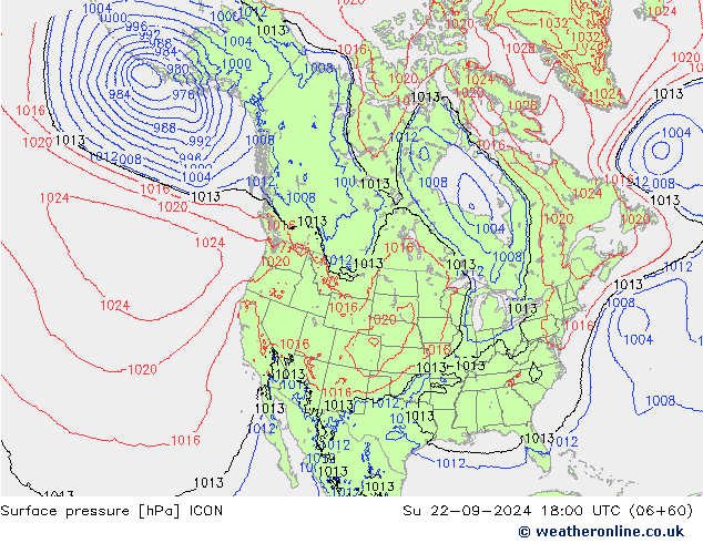 Surface pressure ICON Su 22.09.2024 18 UTC