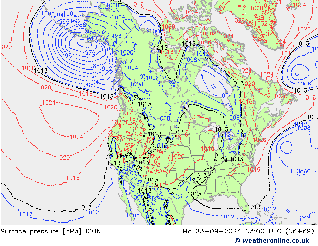 Surface pressure ICON Mo 23.09.2024 03 UTC