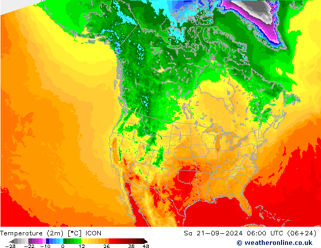 Temperatura (2m) ICON sab 21.09.2024 06 UTC