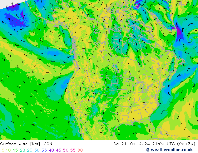 Surface wind ICON Sa 21.09.2024 21 UTC