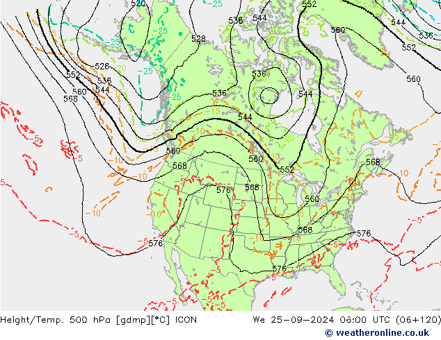 Height/Temp. 500 hPa ICON śro. 25.09.2024 06 UTC