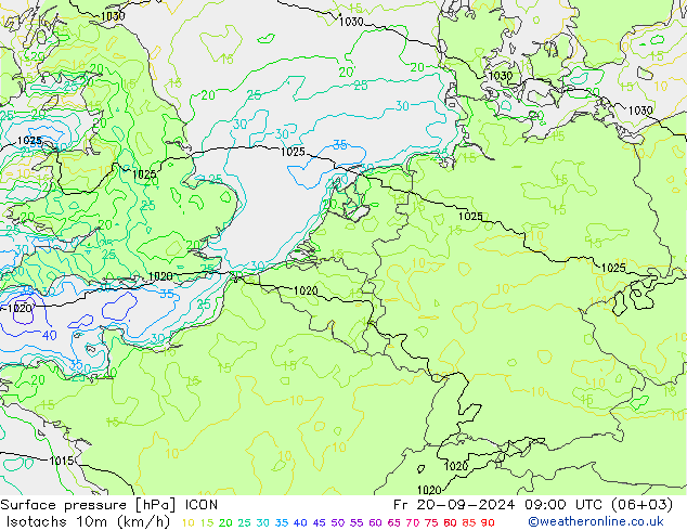 Isotachs (kph) ICON Fr 20.09.2024 09 UTC