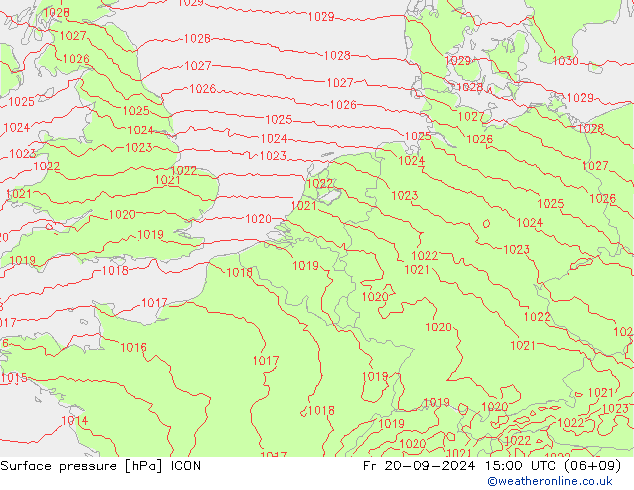 Surface pressure ICON Fr 20.09.2024 15 UTC