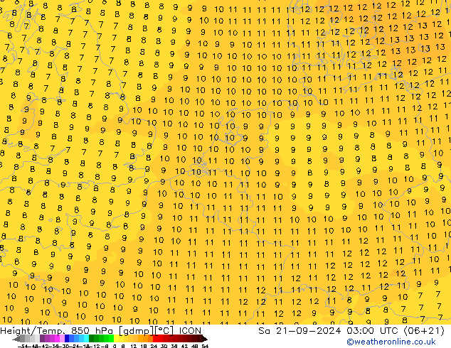 Height/Temp. 850 hPa ICON Sa 21.09.2024 03 UTC