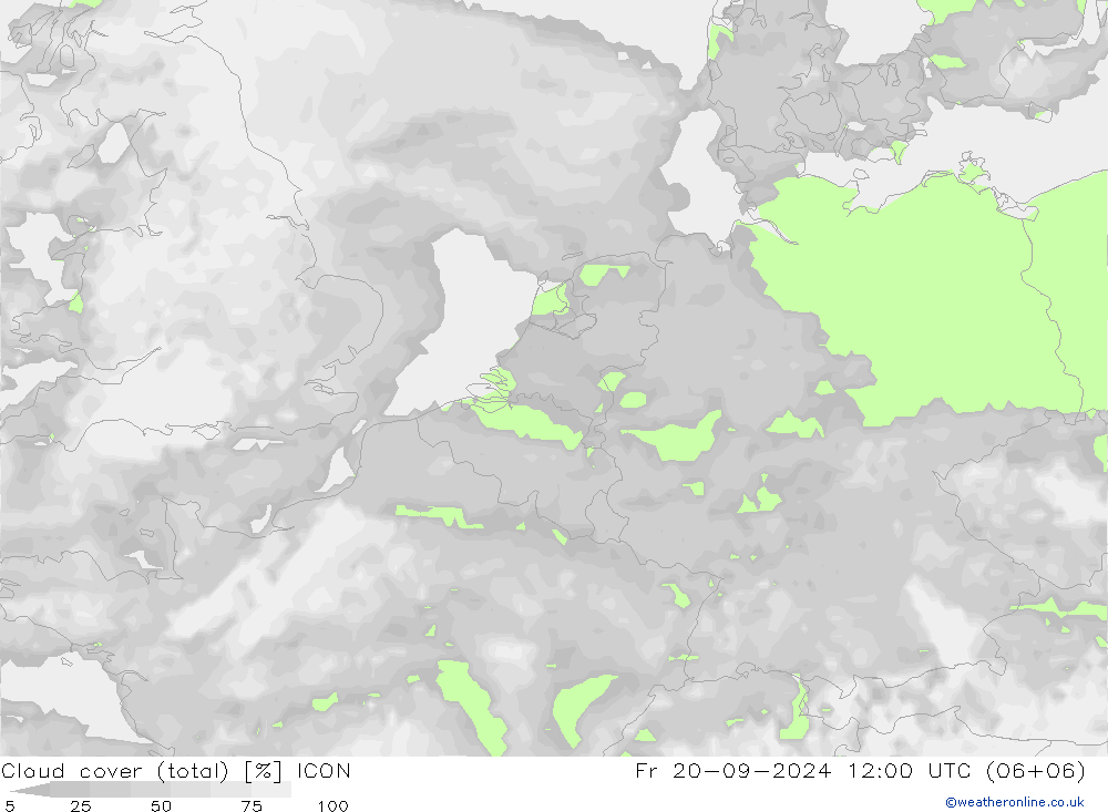 zachmurzenie (suma) ICON pt. 20.09.2024 12 UTC