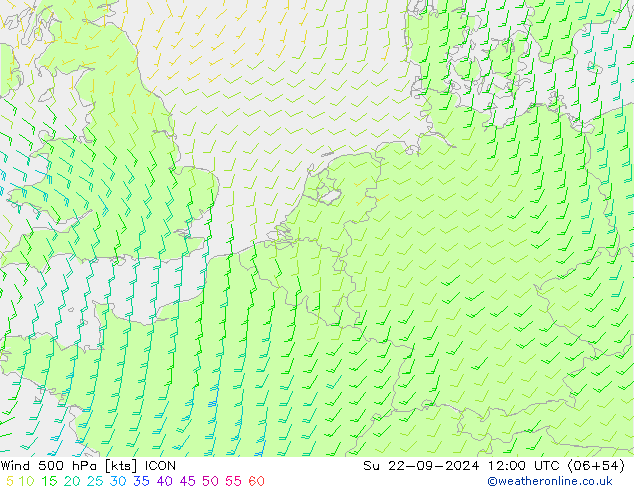 Wind 500 hPa ICON So 22.09.2024 12 UTC