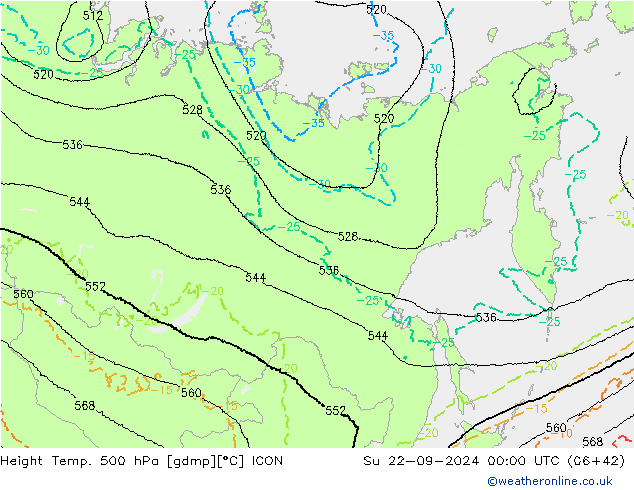 Height/Temp. 500 hPa ICON Su 22.09.2024 00 UTC