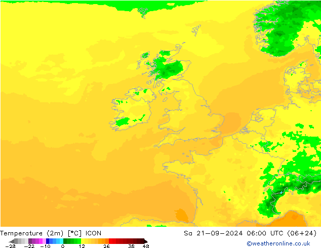 Temperaturkarte (2m) ICON Sa 21.09.2024 06 UTC