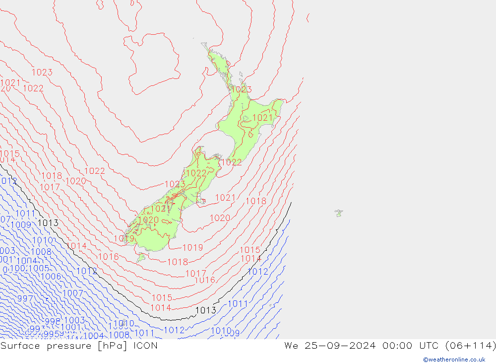 pressão do solo ICON Qua 25.09.2024 00 UTC