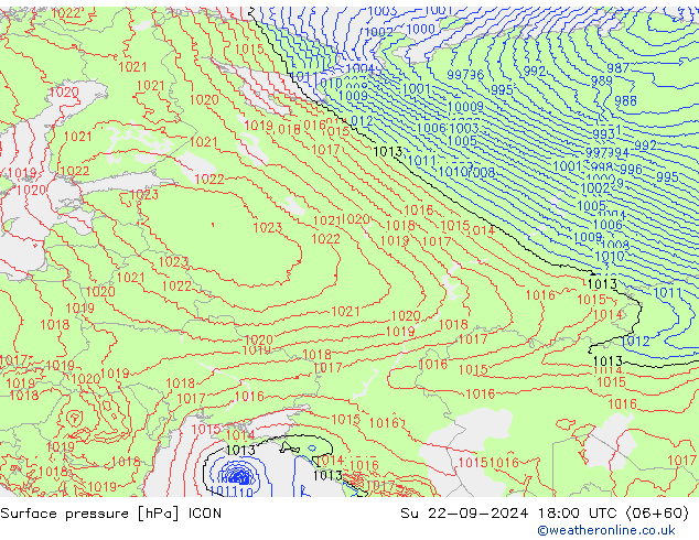 Luchtdruk (Grond) ICON zo 22.09.2024 18 UTC