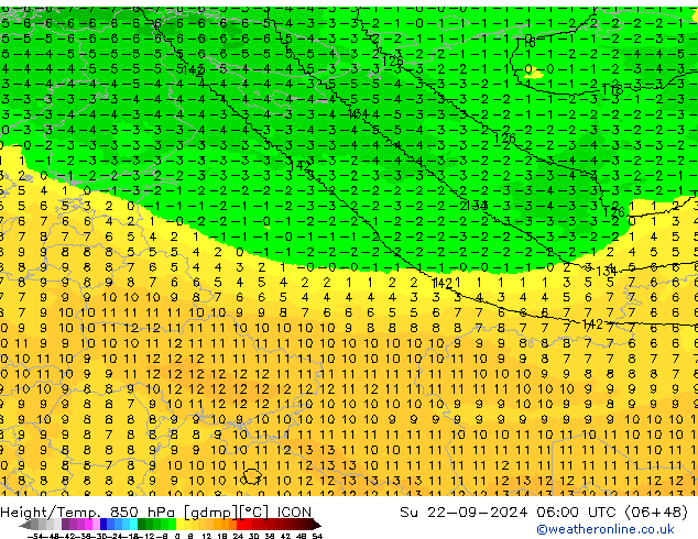 Height/Temp. 850 hPa ICON Su 22.09.2024 06 UTC