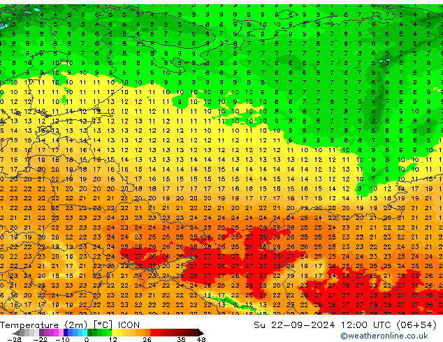 Temperature (2m) ICON Su 22.09.2024 12 UTC