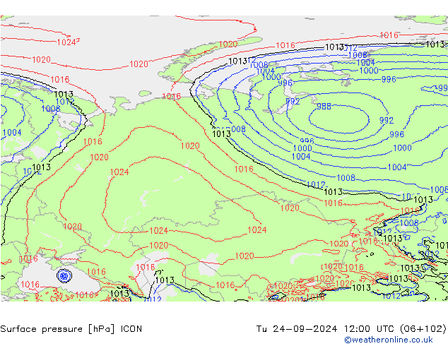 Surface pressure ICON Tu 24.09.2024 12 UTC