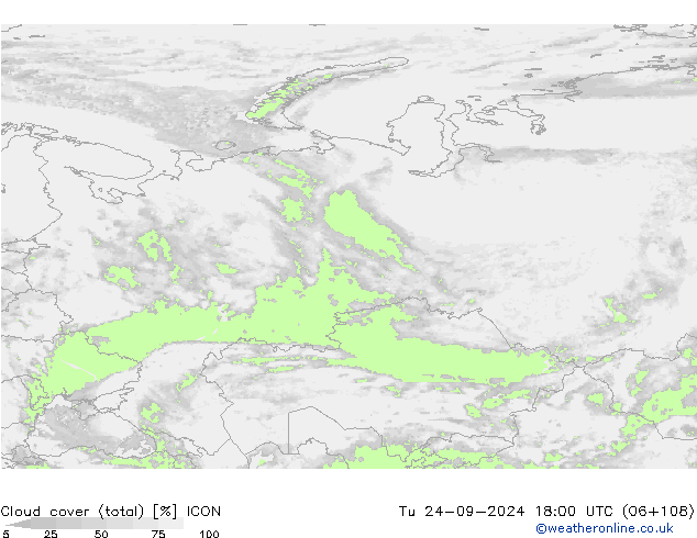 Bewolking (Totaal) ICON di 24.09.2024 18 UTC