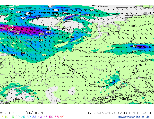 Wind 850 hPa ICON Fr 20.09.2024 12 UTC