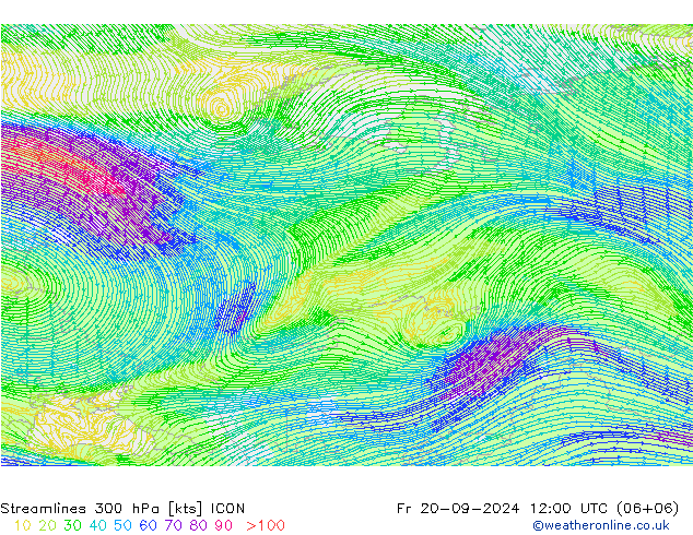 Streamlines 300 hPa ICON Fr 20.09.2024 12 UTC