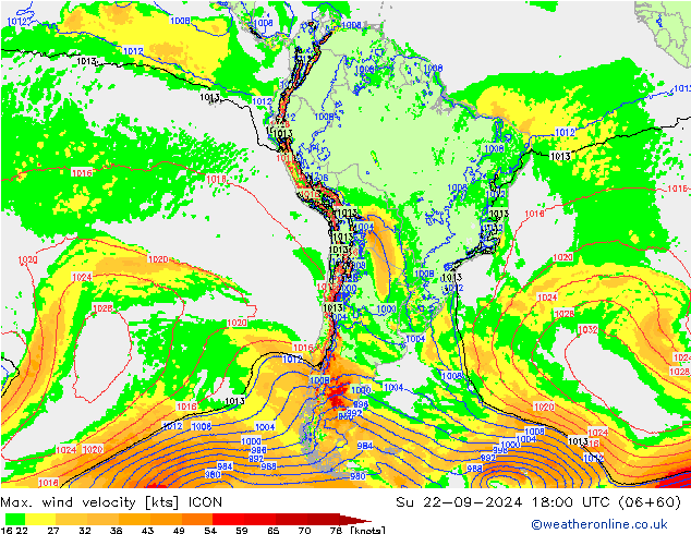 Max. wind velocity ICON Вс 22.09.2024 18 UTC