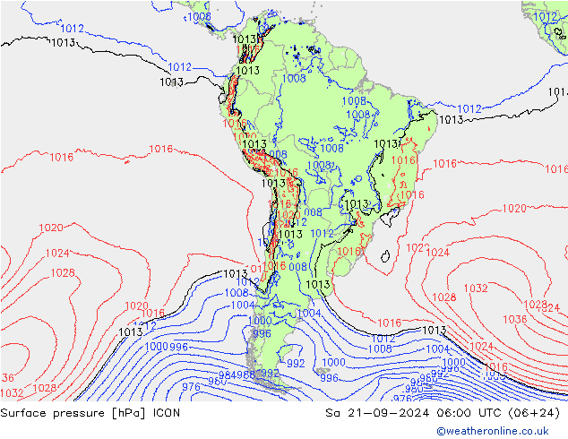 Surface pressure ICON Sa 21.09.2024 06 UTC