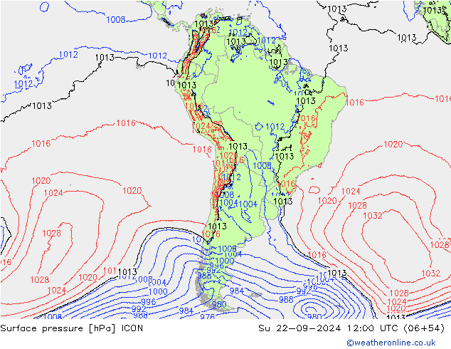 Surface pressure ICON Su 22.09.2024 12 UTC