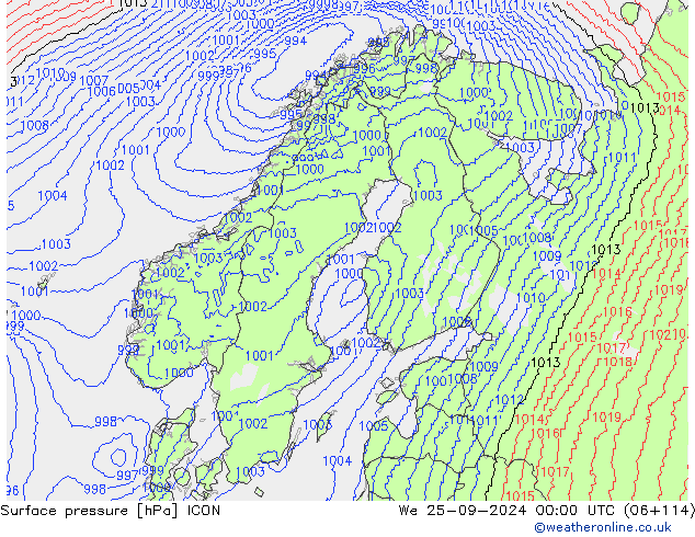 Surface pressure ICON We 25.09.2024 00 UTC