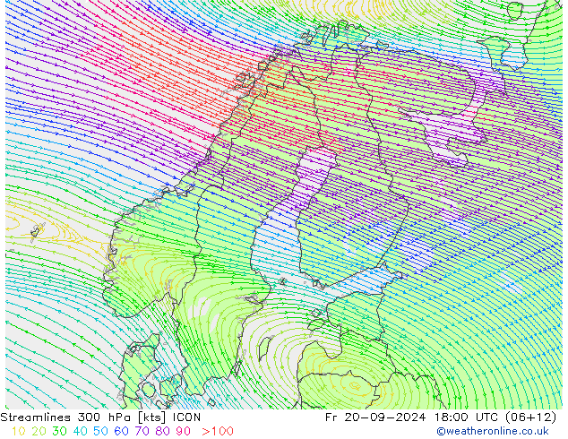 Ligne de courant 300 hPa ICON ven 20.09.2024 18 UTC