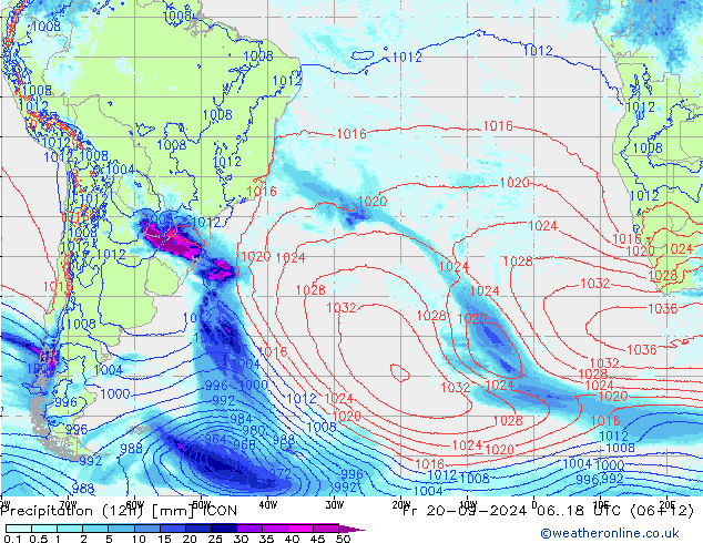 осадки (12h) ICON пт 20.09.2024 18 UTC