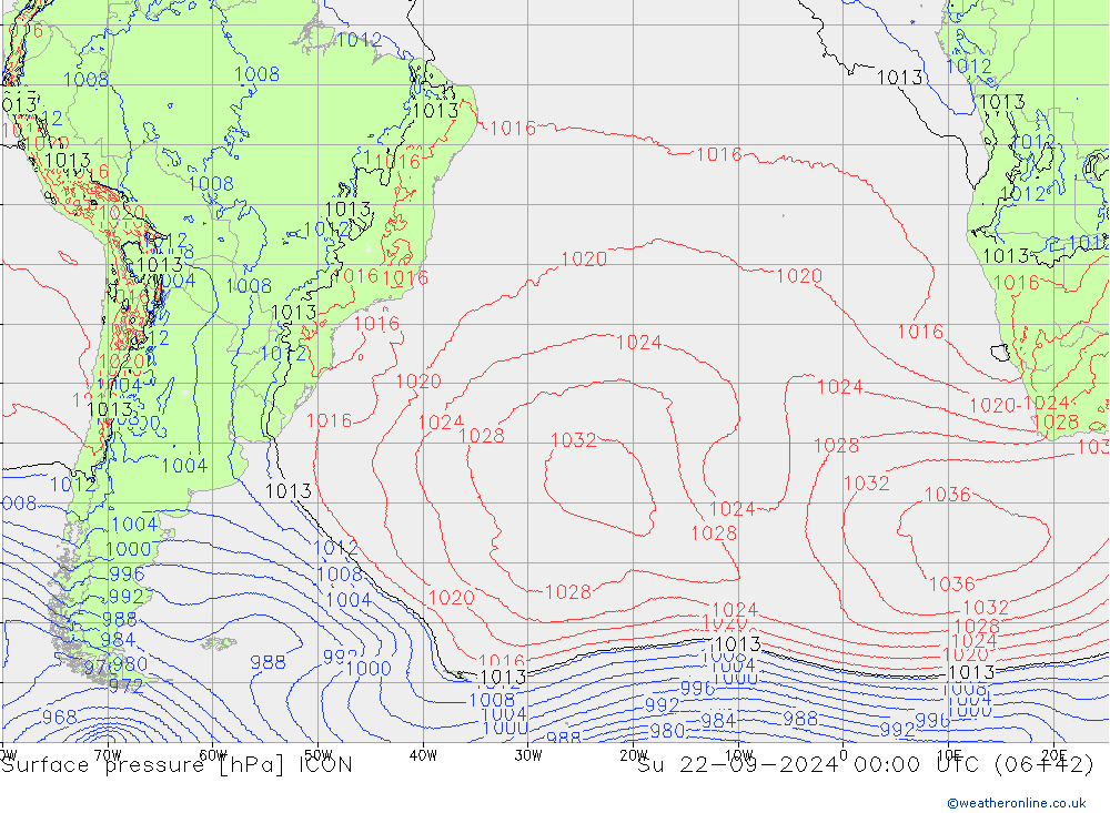 Luchtdruk (Grond) ICON zo 22.09.2024 00 UTC