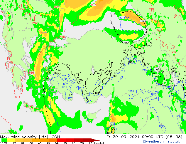 Max. wind velocity ICON Fr 20.09.2024 09 UTC