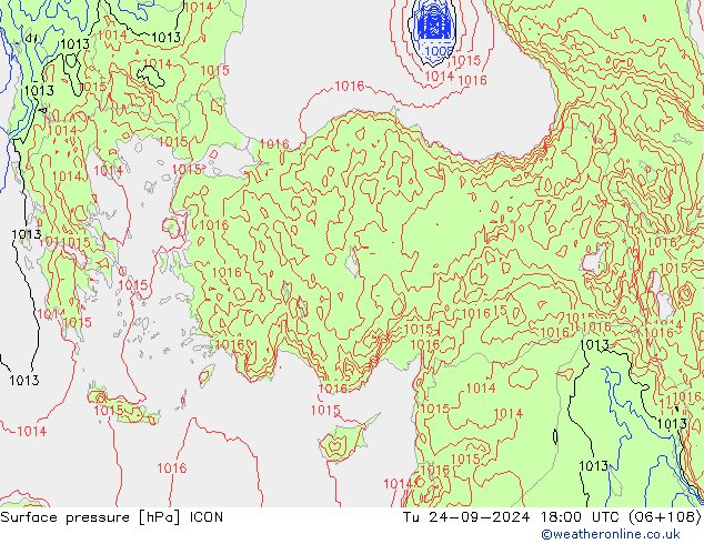 приземное давление ICON вт 24.09.2024 18 UTC