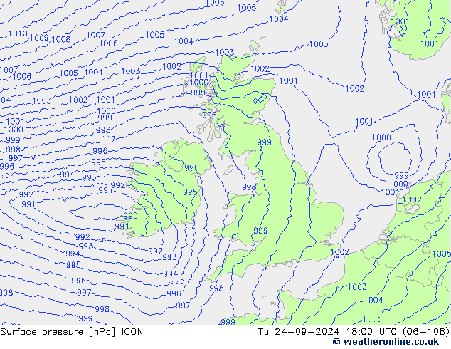 Surface pressure ICON Tu 24.09.2024 18 UTC