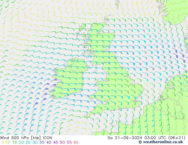 Viento 500 hPa ICON sáb 21.09.2024 03 UTC