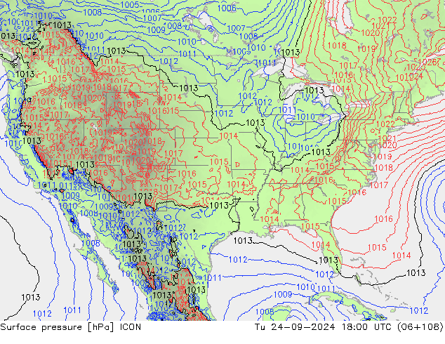 Surface pressure ICON Tu 24.09.2024 18 UTC