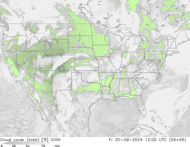 Cloud cover (total) ICON Pá 20.09.2024 12 UTC