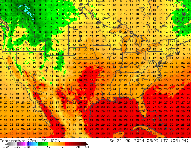 Temperature (2m) ICON Sa 21.09.2024 06 UTC