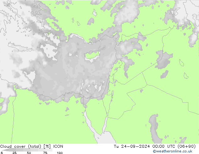 Cloud cover (total) ICON Tu 24.09.2024 00 UTC