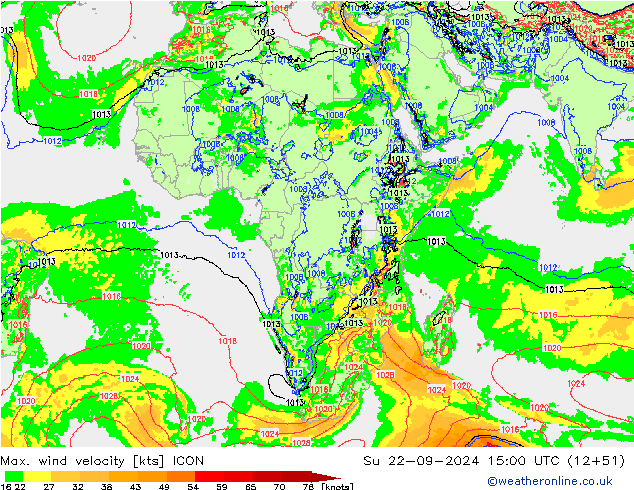 Max. wind snelheid ICON zo 22.09.2024 15 UTC