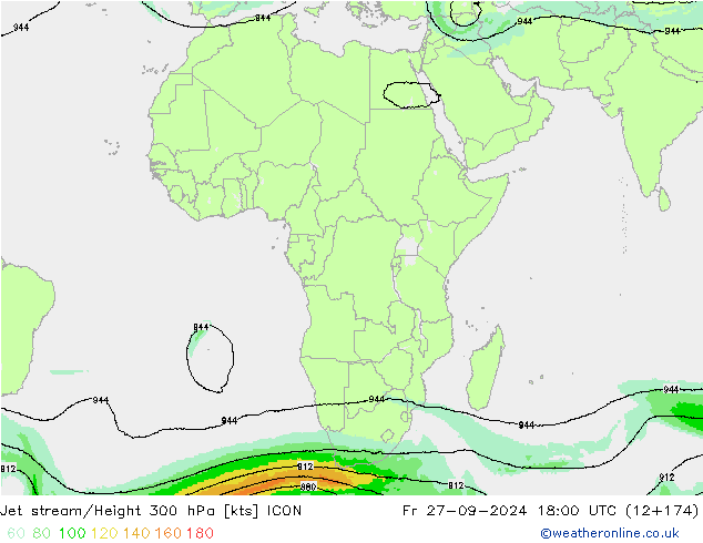 Jet stream/Height 300 hPa ICON Fr 27.09.2024 18 UTC