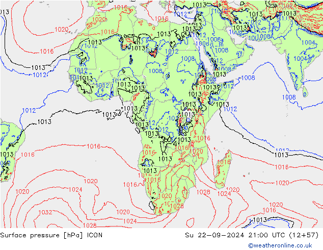 Atmosférický tlak ICON Ne 22.09.2024 21 UTC