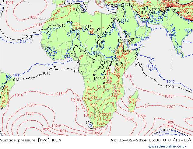 Surface pressure ICON Mo 23.09.2024 06 UTC