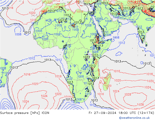 Luchtdruk (Grond) ICON vr 27.09.2024 18 UTC