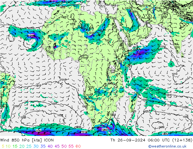 Wind 850 hPa ICON Th 26.09.2024 06 UTC