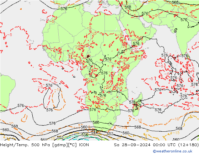 Height/Temp. 500 hPa ICON Sa 28.09.2024 00 UTC