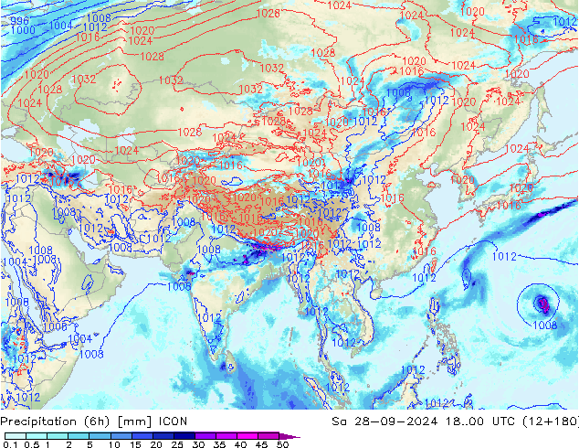 Yağış (6h) ICON Cts 28.09.2024 00 UTC